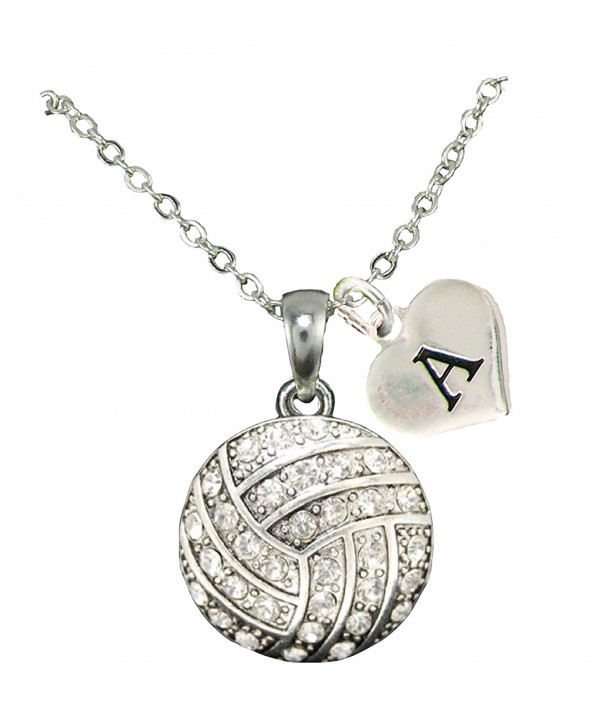 Custom Crystal Volleyball Silver Chain Necklace Choose Initial Charm All 26 - C512N1X9J8T