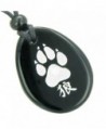 Lucky Wolf Paw Kanji Spiritual Amulet Black Agate Pendant Necklace - CP1155OKUWV