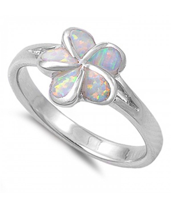 White Simulated Opal Plumeria Tropical Flower Ring 925 Sterling Silver Band Sizes 5-10 - CN187Z8M2YS