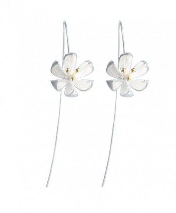 Silver Flower Golden Stamen Dangle Drop Threader Earrings Accessories Earrings 925 Sterling - CW12O3TG3JX