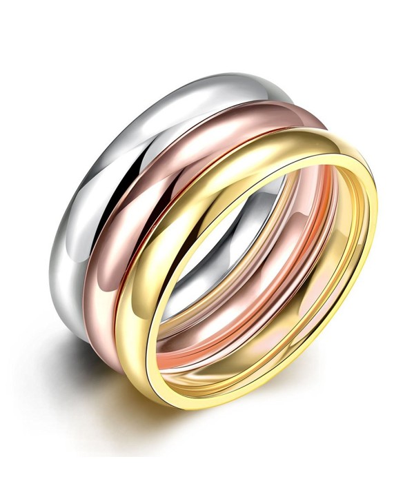 JAJAFOOK Women's 3mm Plain Band Stackable Ring Tri-Colors Stainless Steel Stack Band Rings Set - CL188R7M3WT
