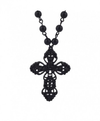 Lux Accessories Classic 80s Gothic Black Rosary Cross Beaded Pendant Necklace - CY1859N6WND