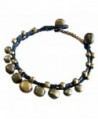 Asian Fashion Art Handmade Adjustable Bracelet Double Black Wax String Brass Bell Beads Buttons Wristband - C412HV29E7L