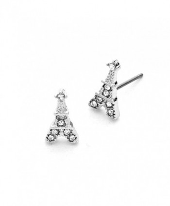 Mini Silver Bejeweled Eiffel Tower Post Earrings - CN11L3N39FX