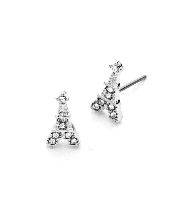 Mini Silver Bejeweled Eiffel Tower Post Earrings - CN11L3N39FX