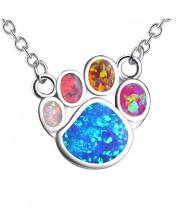 KELITCH Puppy Footprint Pendant Necklace Shiny Created Opal Y Shape Choker Necklace Gift for Friends - Color - CP1898CXXWX