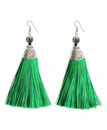 Bohemian Ethnic Tassel Earrings Handcrafted Long Drop Dangle Earrings for Women Wedding Jewelry - Green - C2185IWK7AM