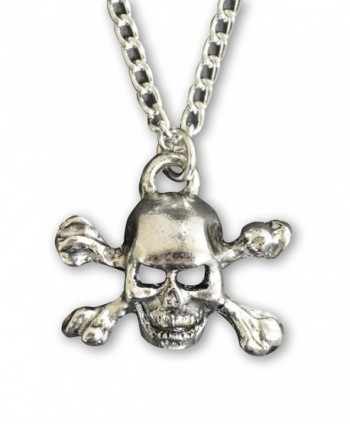 Gothic Skull and Crossbones Silver Finish Pewter Pendant Necklace - C511HTXIK8H