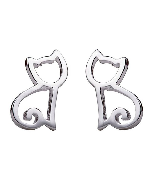 Julie's Jewelry S925 Sterling Silver Cat Earrings Hollow Out Cat Stud Earrings - CM12N3CNIJL