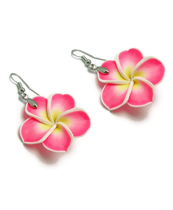 CHADADA Jewelry Hawaiian Fimo Plumeria Flower Dangle Earrings Handmade for Women- 30 mm - Hot Pink - CW12N25RMIP