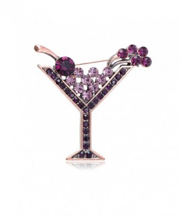 Alilang Copper Tone Purple Rhinestones Cocktail Wine Cherry Glass Brooch Pin - C7113AH6CY9