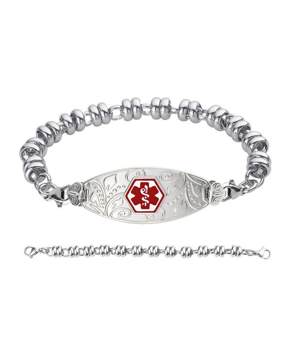 Divoti Custom Engraved Lovely Filigree Medical Alert Bracelet -Wrapped Link Stainless -Red - CL12MWAFQ6Y
