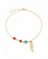 Gold Plated Synthetic Coral Evil Eye Anklet Angel Wing 9in - CB11K3BVYGH
