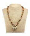 Large Shark Tooth Pendant on Tiger Coconut Wood Beaded Necklace with Brown Bone Tubes (3S Shark Tooth) - CA12MZWDOW5