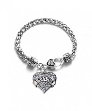 Broncos School Mascot Pave Heart Charm Bracelet Silver Plated Lobster Clasp Clear Crystal Charm - C2123HZYUC5