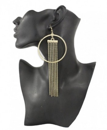 TFJ Women Fashion Hook Earrings Set Big Hoops Gold Metal Chains Long Fringes Hip Hop Style - CJ128MHA0O9