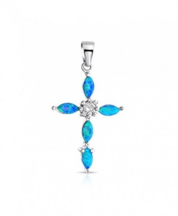 Marquise Synthetic Blue Opal Cross Sterling Silver Pendant - CM11JUVELBV