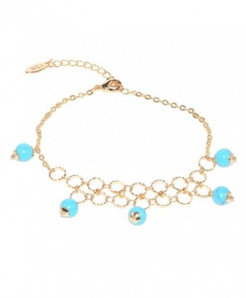 DongStar Fashion Jewelry- Turquoise Blue Cherry Anklet Chain Bracelet- Summer Beach Ankle Alloy Chain - Blue - CN12HVLJPVR