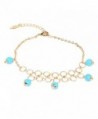 DongStar Fashion Jewelry- Turquoise Blue Cherry Anklet Chain Bracelet- Summer Beach Ankle Alloy Chain - Blue - CN12HVLJPVR
