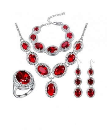 J.MOSUYA 925 Sterling Silver Plated Jewelry Sets for Women Girls Swarovski Elements Crystal Necklace Set Red - C812E5UZA33