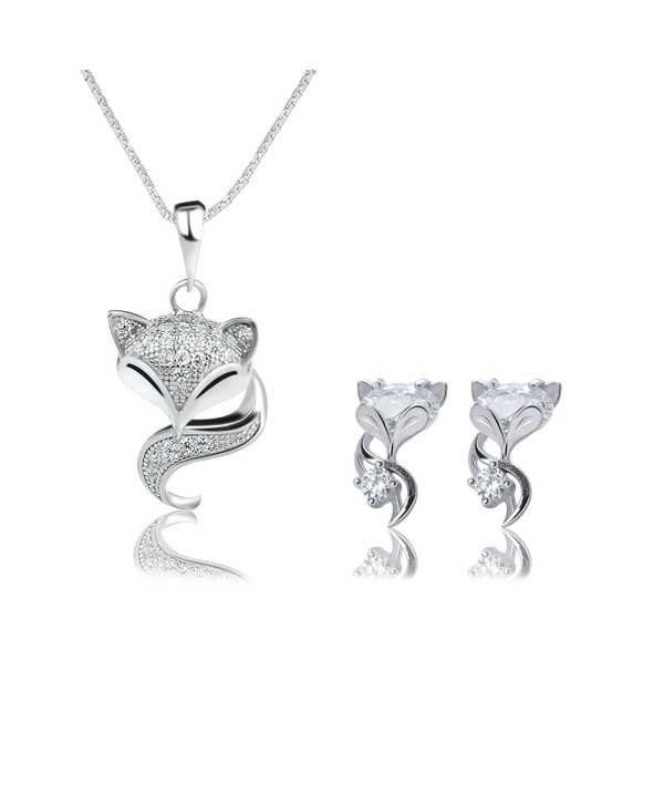 Ginasy 925 Sterling Silver Cute Fox Animal Pendant Necklace & Earrings Set - Fox Pendant&Earrings - CW17YHKUW9U