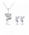 Ginasy 925 Sterling Silver Cute Fox Animal Pendant Necklace & Earrings Set - Fox Pendant&Earrings - CW17YHKUW9U