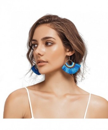 Artilady boho tassel earrings for women - Blue - C21857GAMI9