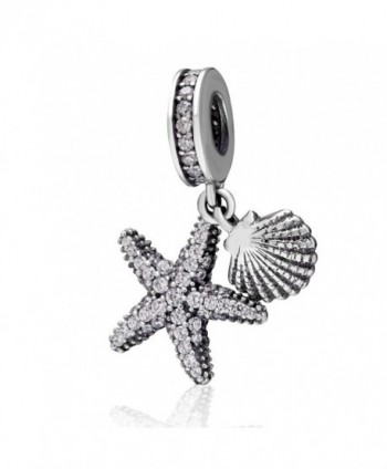Choruslove Tropical Starfish and Sea Shell Dangle Charms Clear CZ Pave Beads for 3mm Bracelet - CM185RMU5UK