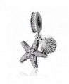 Choruslove Tropical Starfish and Sea Shell Dangle Charms Clear CZ Pave Beads for 3mm Bracelet - CM185RMU5UK
