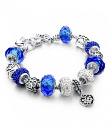 Long Way Silver Plated Snake Chain Purple Glass Crystal Beads Heart Charm Bracelet for Women &iexcl&shy - Blue - C2128O3YIGX