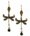 Anne Koplik Dragonfly Earrings- Jonquil/Fern Green Gold Plated Dangle with Jeweled Drop - CB11NX7CUAB