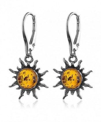 Amber Sterling Silver Flaming Sun Leverback Earrings - C918476DDCG