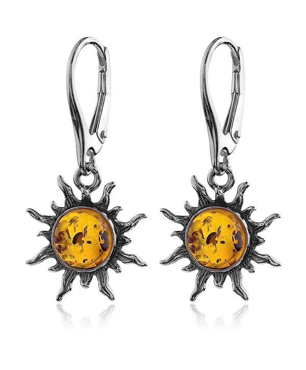 Amber Sterling Silver Flaming Sun Leverback Earrings - C918476DDCG