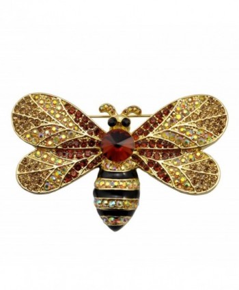 TTjewelry Vintage Brown Bee Insect Gold-Tone Brooch Pin Rhinestone Crystal Woman - CZ12E5XSHR7