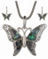 Green Imitation Abalone Butterfly Pendant with Popcorn Chain Necklace with Matching Earrings - C011DKJAUK9