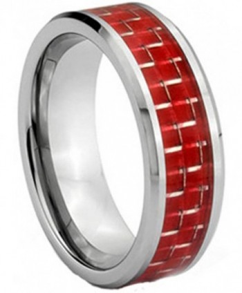 Dark Red Carbon Fiber Inlay Silver Plated Tungsten Carbide Men's 8mm Wedding Band Ring - CA12GWXOYVL