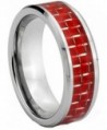 Dark Red Carbon Fiber Inlay Silver Plated Tungsten Carbide Men's 8mm Wedding Band Ring - CA12GWXOYVL