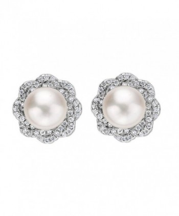 EVER FAITH 925 Sterling Silver 9MM AAA Freshwater Cultured Pearl CZ Elegant Floral Stud Earrings - CA120421ESH