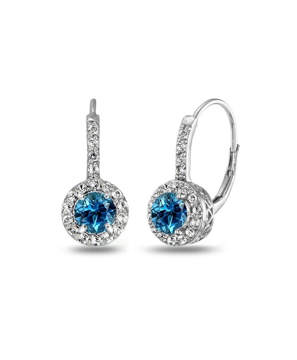 Sterling Silver London Blue Topaz & White Topaz Round Dainty Halo Leverback Earrings - CS12EL1VAVR