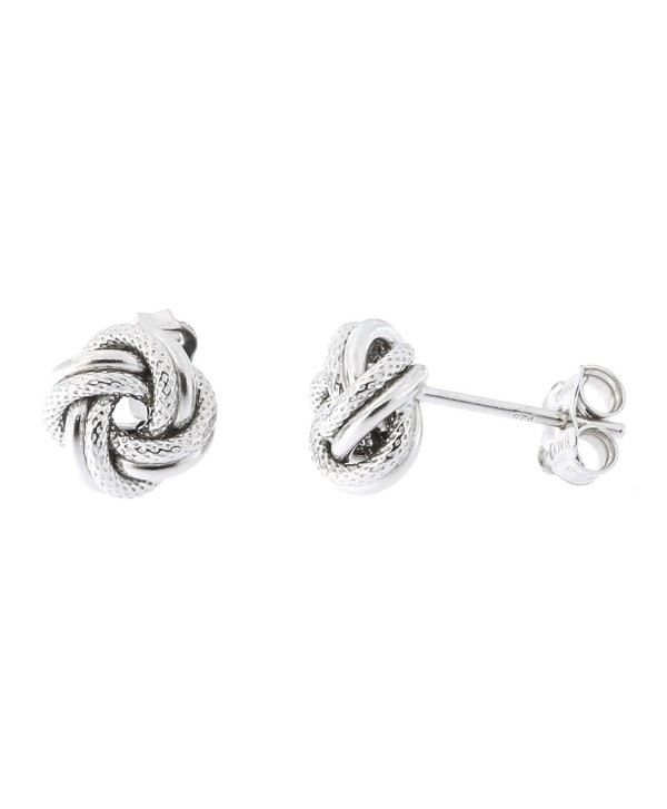 Sterling Silver Rhodium Plated Textured Love Knot Stud Earrings- 8mm (5/16") - C311BQS3HSJ