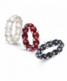 White- Red and Multicolor Freshwater Cultured Pearl Stretch Ring with Silver Beads (6-6.5mm)- Set of 3 - CJ11K4BH587