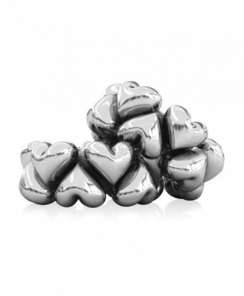 BELLA FASCINI Set of 2 Puff Heart Spacer Bead Charms Silver Fits Compatible European Bracelets Bangles - C912N6JPNQN