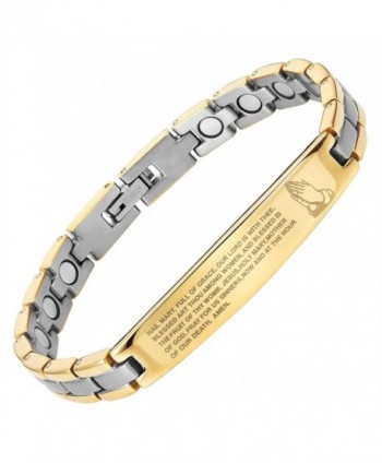 Willis Judd Women's Magnetic Titanium Bracelet Engraved with The Hail Mary Prayer Adjustable - CK126HQEM8D