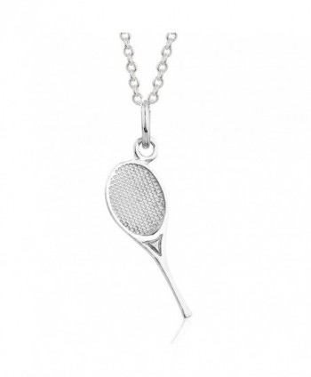 925 Sterling Silver Tennis Racket Pendant Necklace- 17" Sports- Women - CU11K0HJQHD