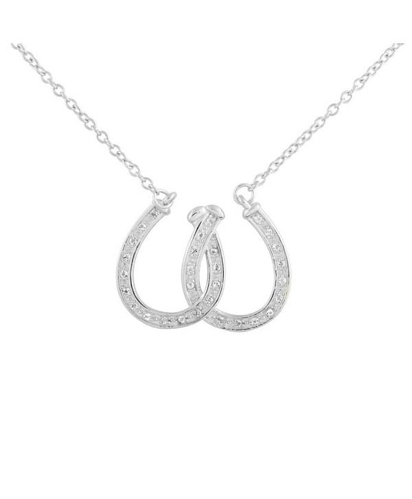 Sterling Silver White Topaz Linked Horseshoe Necklace- 18" - Silver - CW12NREDTHG