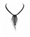 Aobei Long White Freshwater Cultured Pearls Leather Necklace Multi Strand Costume Jewelry on Suede Cord - Black - CC12FIN2YL3