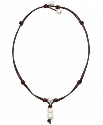 Freshwater Cultured Necklace Adjustable Handmade - Brown - C812IW23LGT