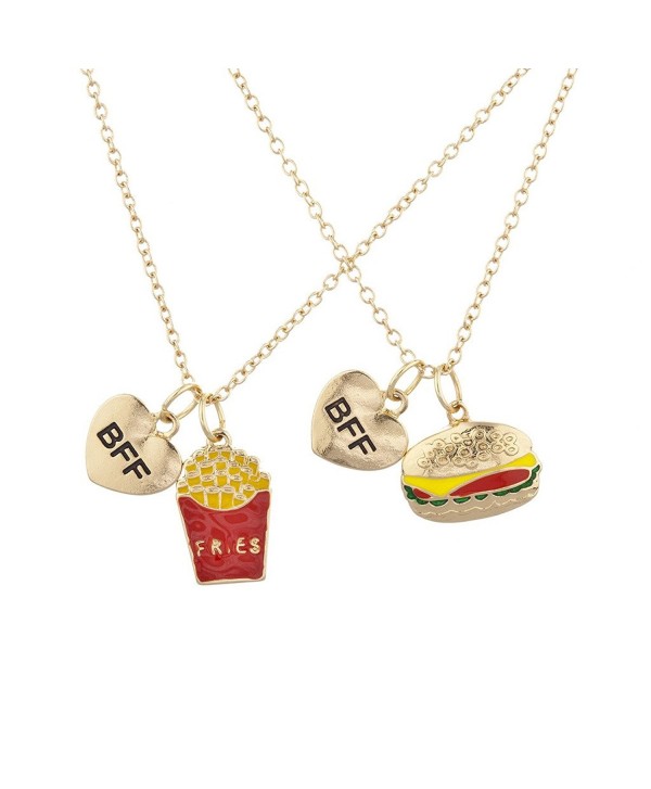 Lux Accessories Goldtone Burgers and Fries Best Friends BFF Charm Necklace Set - CS12LHNVMR5