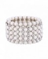 FANZE Women's Austrian Crystal Cream Simulated Pearl Bohemian Bridal Elastic Stretch Bracelet Clear - CF183S5UEU9