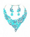 Women's Statement Aqua Blue Crystal Design Silver Bridal Wedding Necklace Earrings Set - C412BXVK0QF